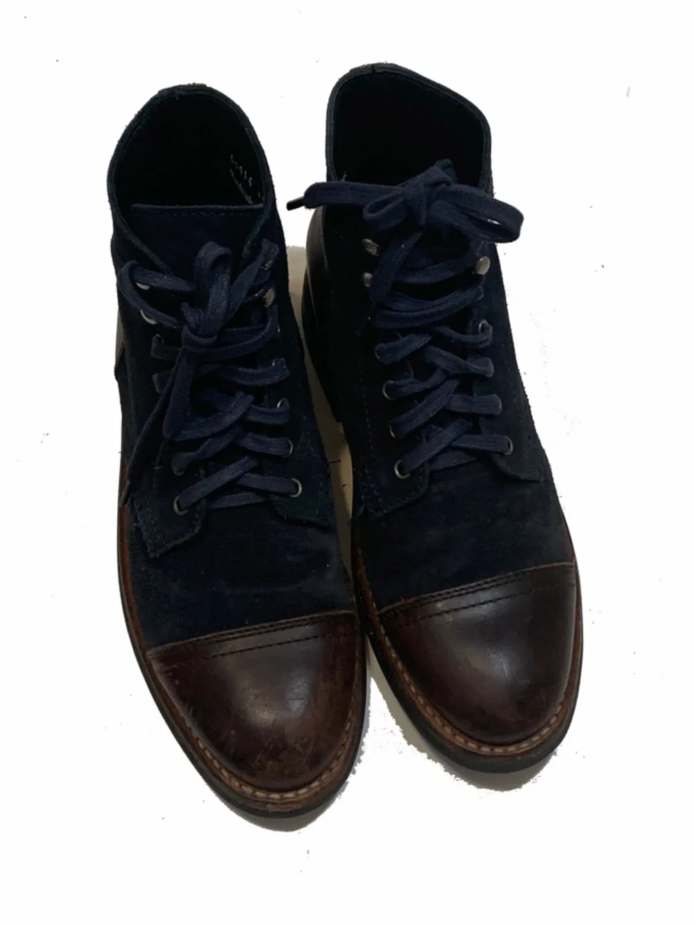 Thursday boots captain Men's Navy Suede and Brown Leather Cap-Toe Lace-Up Boots